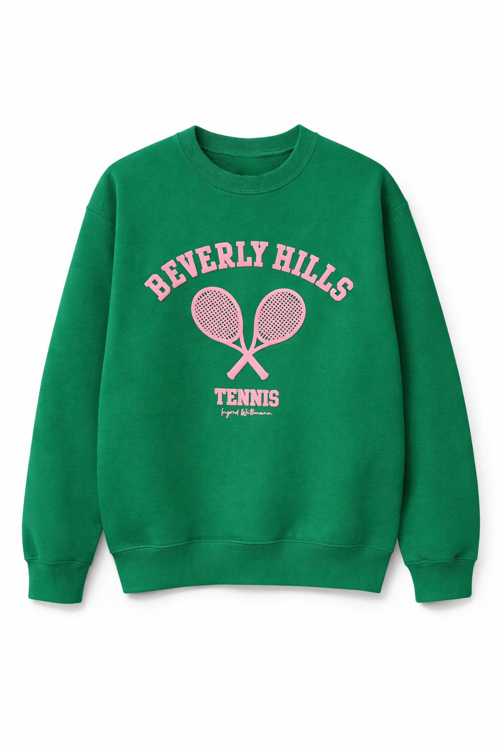 Green Tennis Sweatshirt With Pink Puff Letters