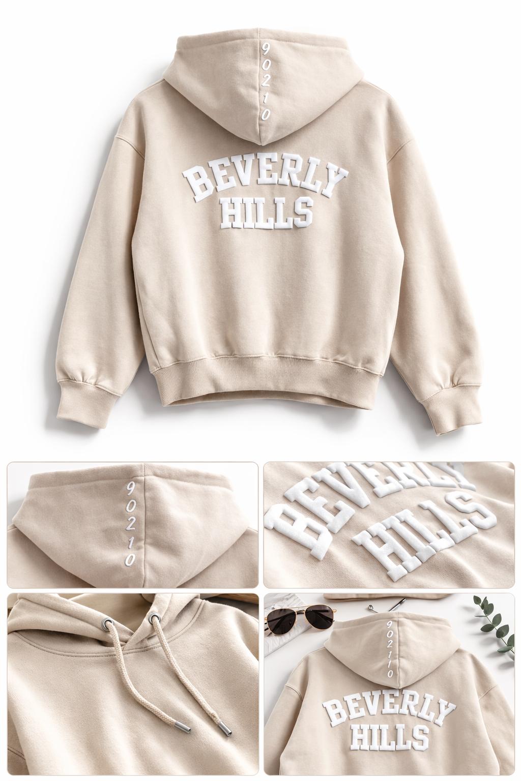 Beverly Hills Heavyweight Hoodie Sandshell With White