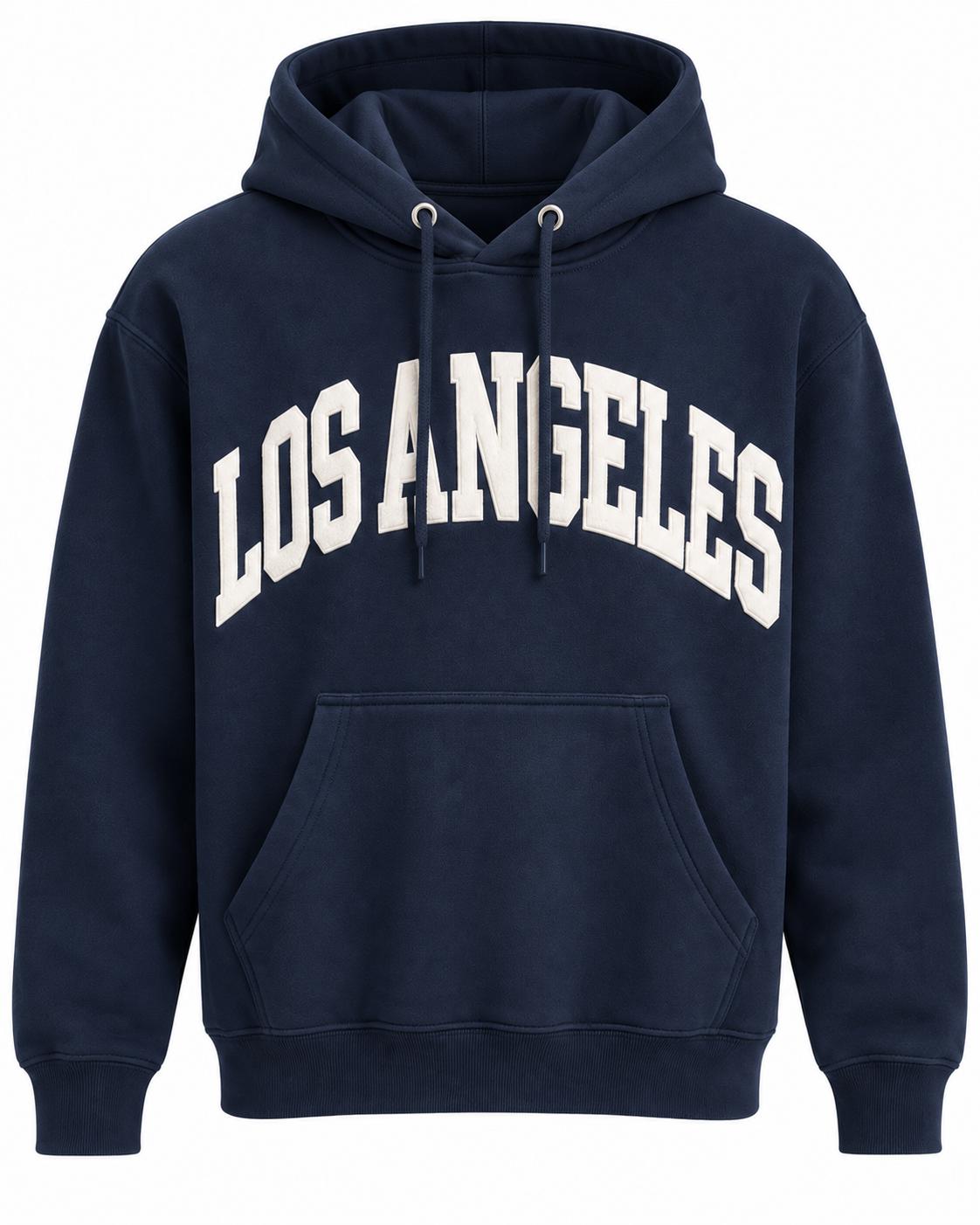 Los Angeles Pullover Hoodie Blue Navy With White Puff