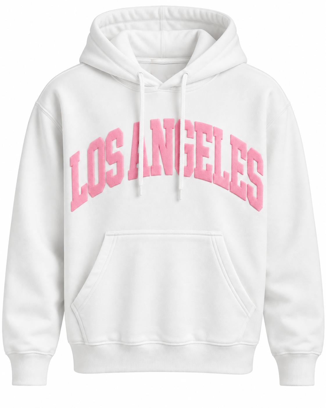 Los Angeles White with Pink Puff Hoodie
