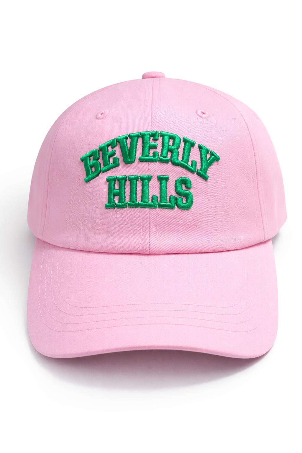 Beverly Hills Dad Cap Pink With Green Embroidery Adjustable