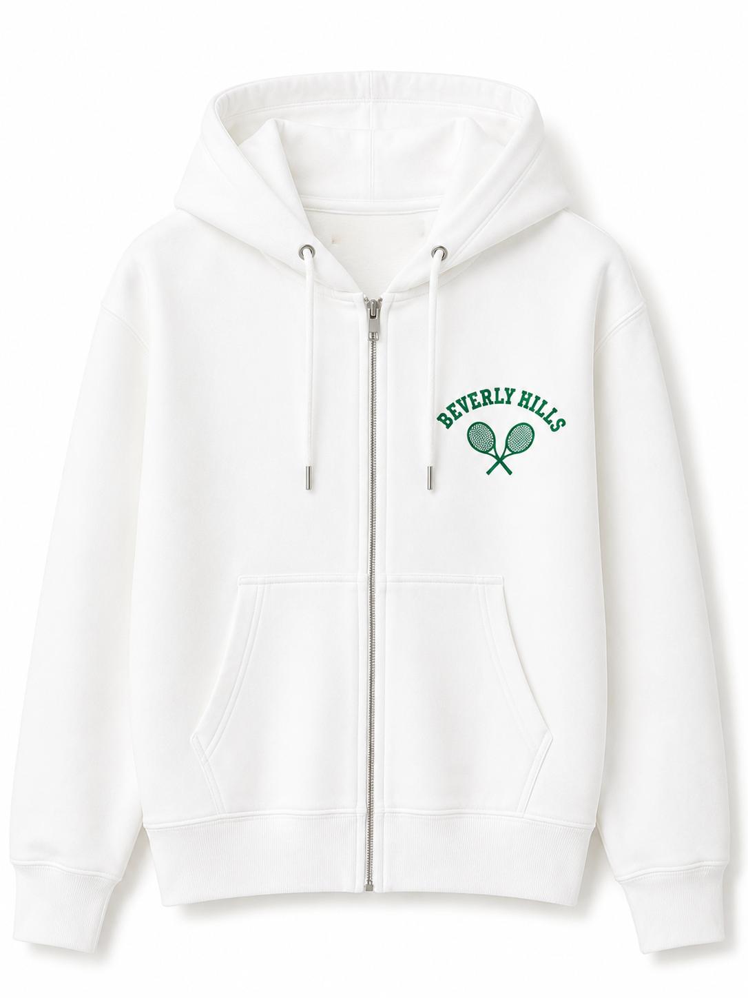 Tennis White Beverly Hills Zipper Sweater Beverly Hills Zipper 90210 With Green Letters