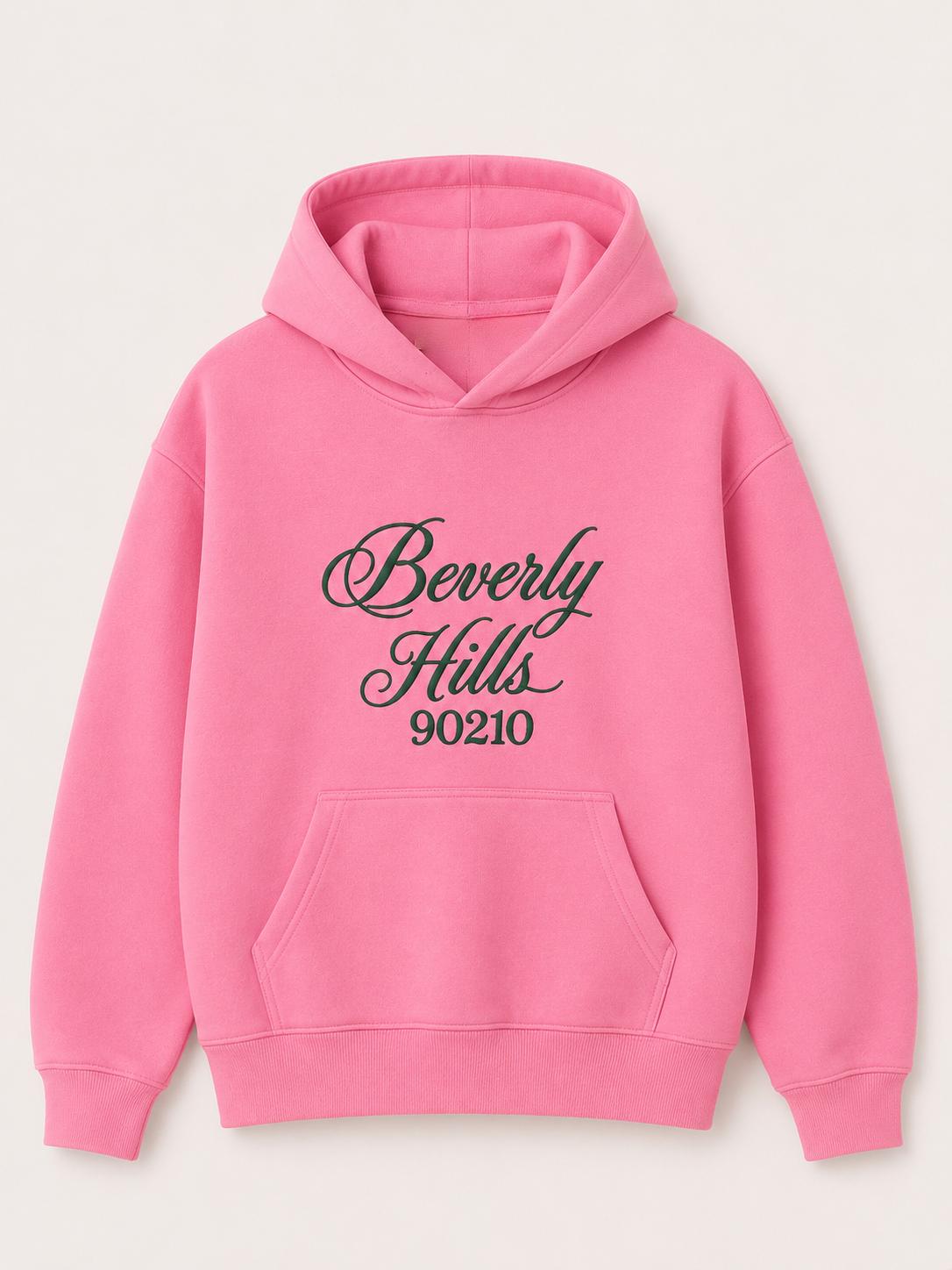 Original Beverly Hills Fuschia with Green Cursive Puff Hoodie