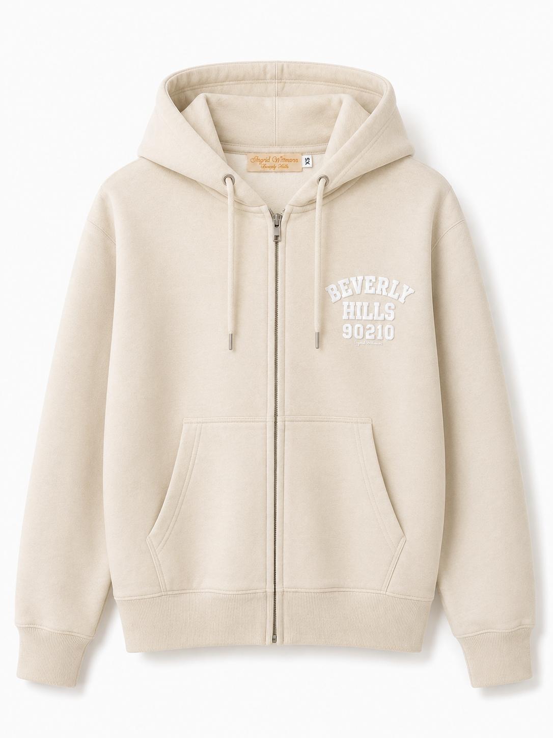 Beige Beverly Hills Zipper Sweater Beverly Hills Zipper 90210 With White Letters