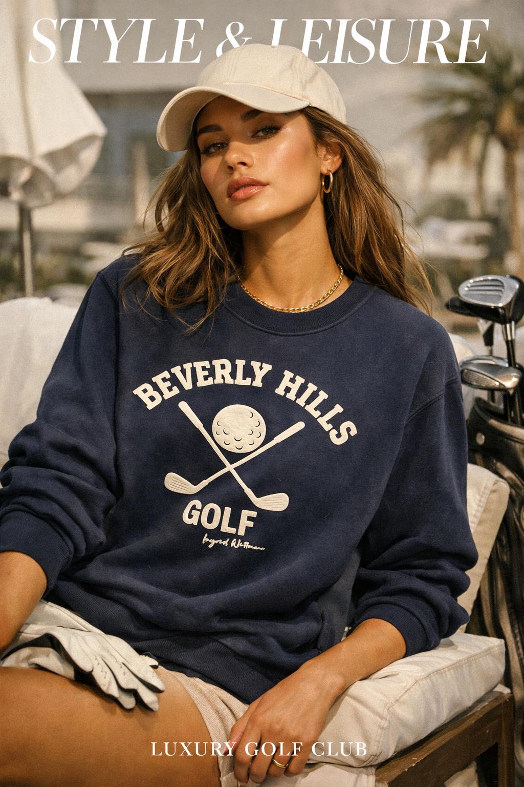 Beverly Hills Sweatshirt Golf Blue With white puff
