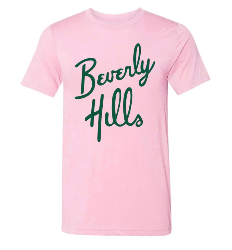 Beverly Hills T shirt Pink T-Shirt Beverly Hills With Green Letters For Gift For Her