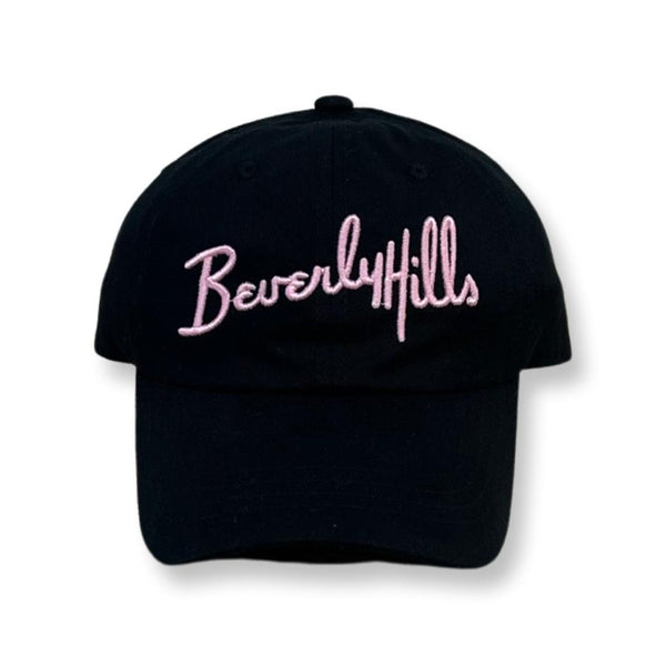 Beverly Hills Cap Black and White Baseball Hat With Pink Embroidered Adjustable